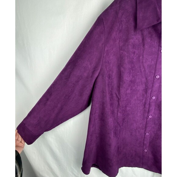 NWT Catherines Womens Button Down Top 3X Purple Faux Suede Long Sleeve Blouse - Picture 4 of 14